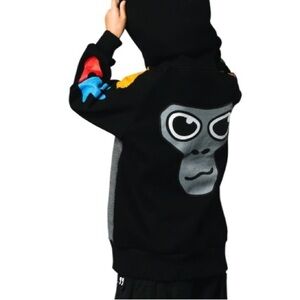 Gorilla Tag Game Hoodie with Colorful Handprint Accents.